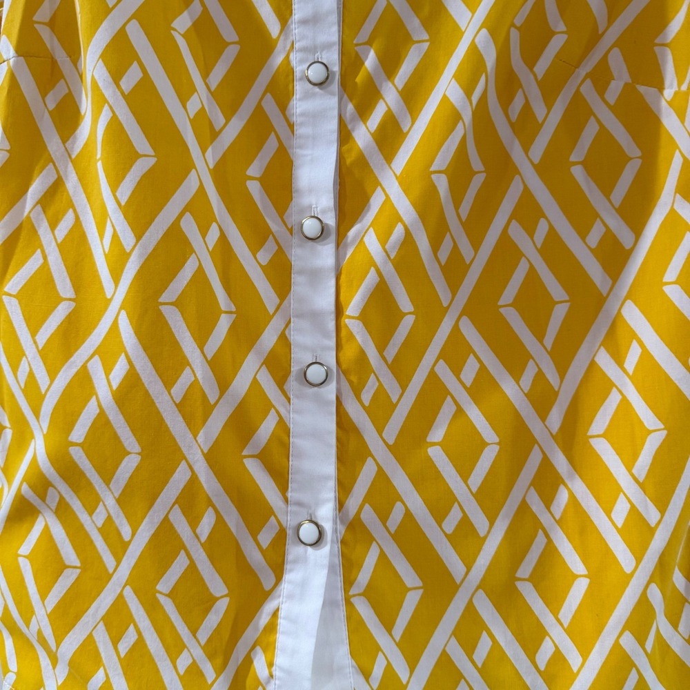Bob Mackie Wearable Art Womens Small Yellow White Geometric Button Down Shirt - Picture 11 of 11